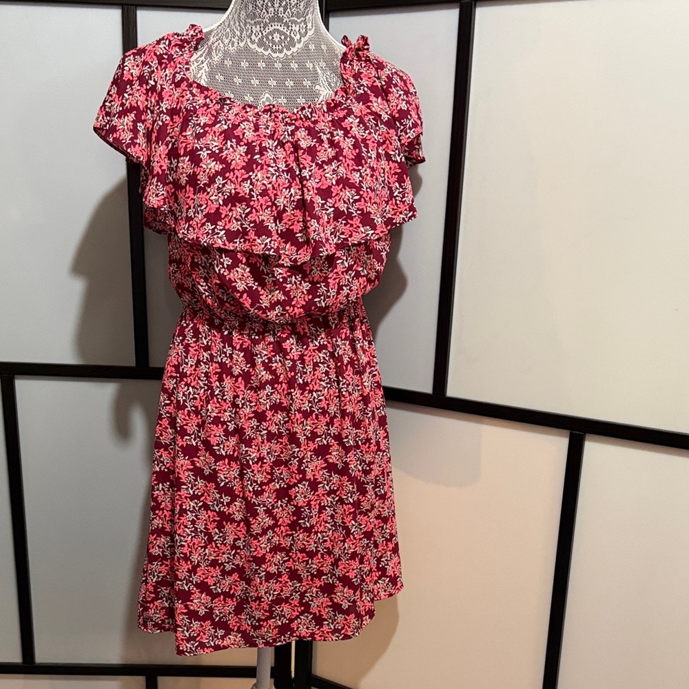 Express Red and Pink Floral Mini Dress